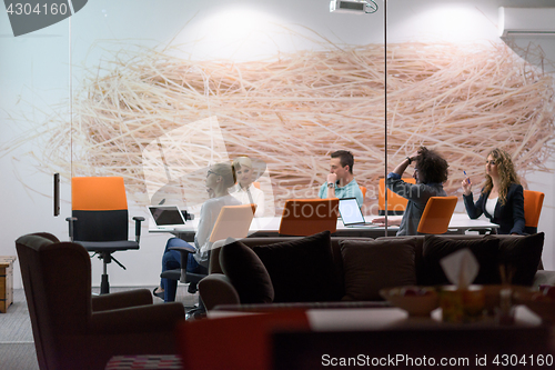 Image of Startup Business Team At A Meeting at modern night office buildi