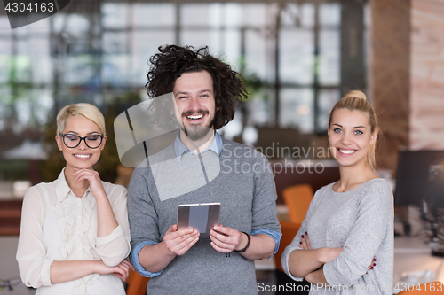 Image of group of Business People Working With Tablet in startup office