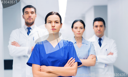 Image of group of medics or doctors at hospital