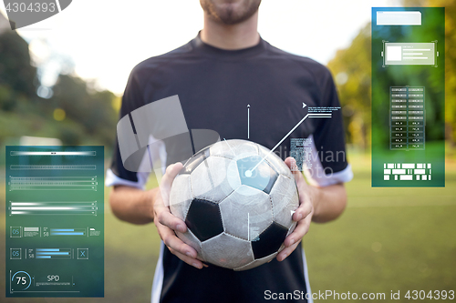 Image of close up of soccer player with football on field