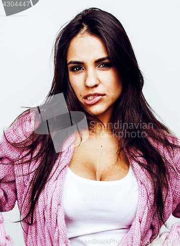 Image of young happy smiling latin american teenage girl emotional posing on white background, lifestyle people concept 