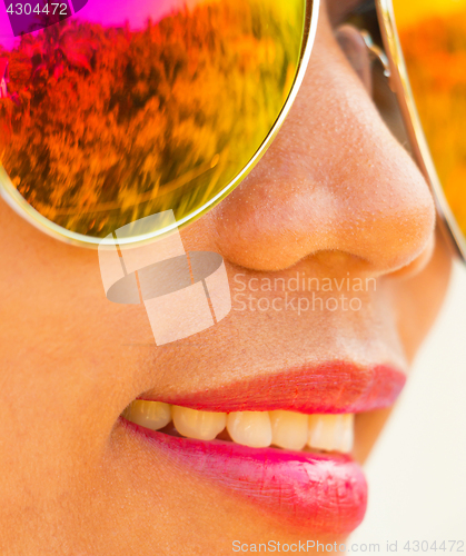 Image of Sunglasses Girl Shows Happy Woman In Summer