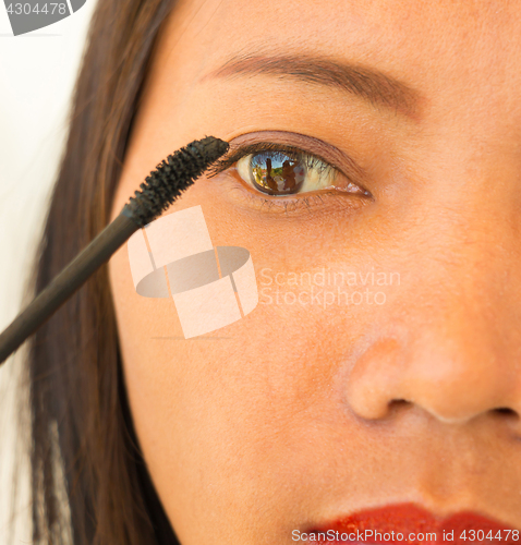 Image of Mascara Applied To Eyelashes Shows Beauty Fashion