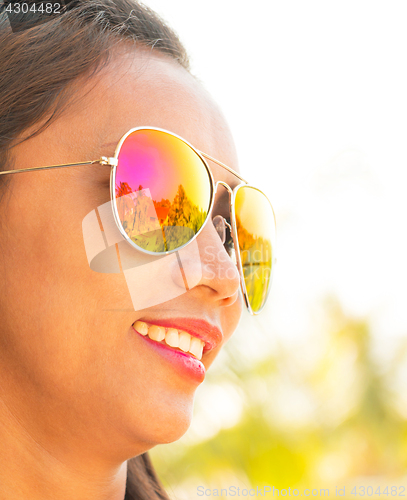 Image of Sunglasses Young Woman Shows Fashion In Summer