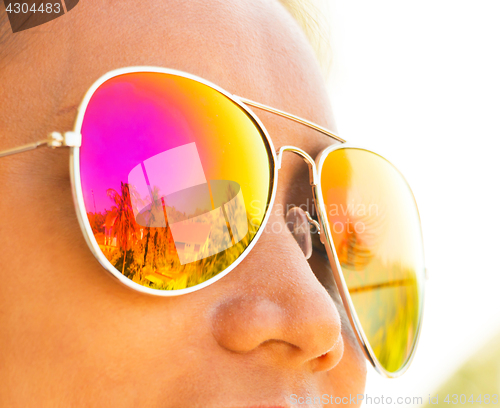 Image of Sunglasses Woman Shows Fashion In Summer