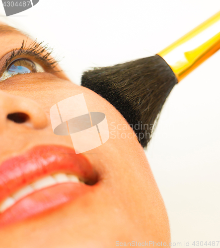 Image of Blusher Cosmetic Showing Applying Powder To Cheeks