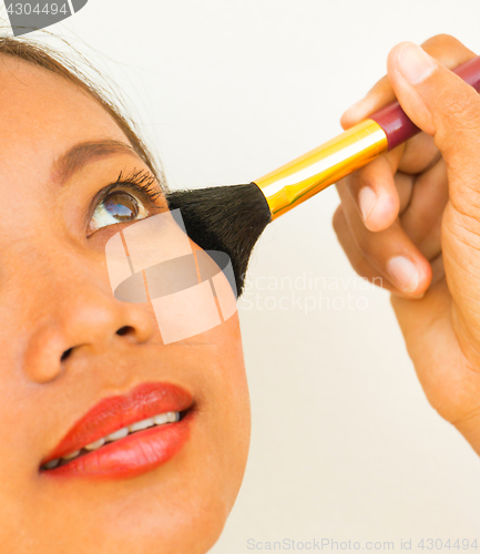 Image of Blusher Cosmetic Shows Applying Beauty Powder