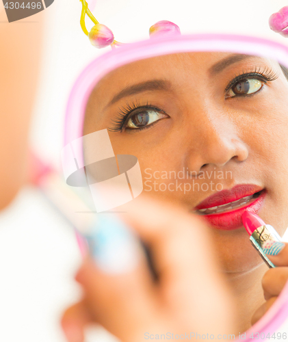 Image of Lipstick In Mirror Shows Beauty And Makeup