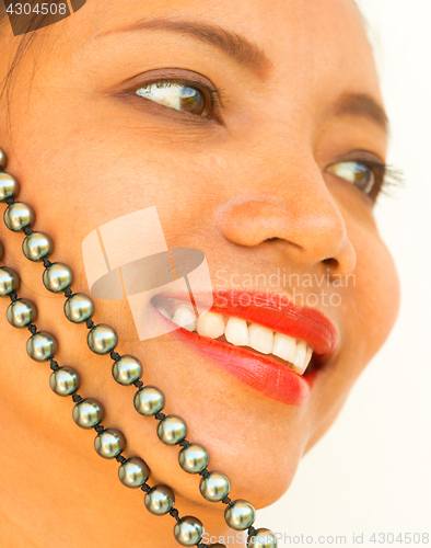 Image of Pearls Necklace On Girl Shows Stylish Jewelry