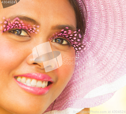 Image of Smiling Beauty In Hat Shows Vibrant Style