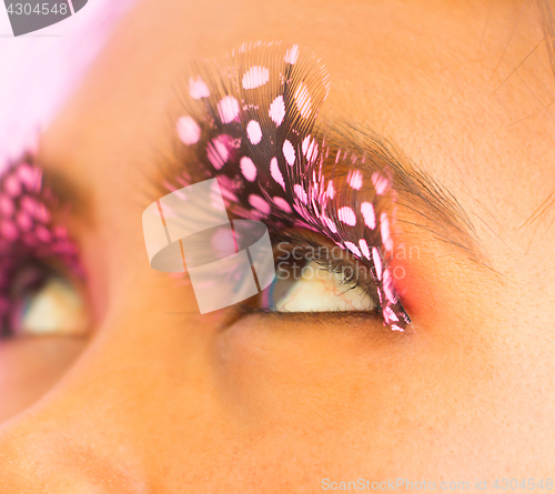 Image of Pink Eyelashes Girl Shows Fashion Eyelash Closeup