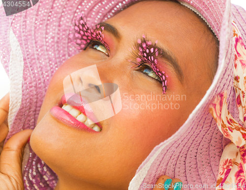 Image of Beauty In Hat Shows Vibrant Elegance And Fashion