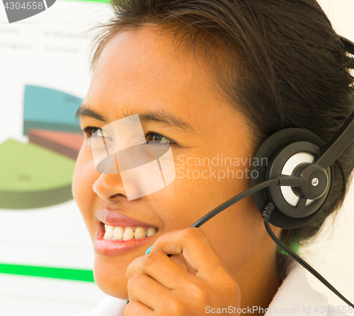 Image of Helpdesk Support Girl Shows Call Center Assistance