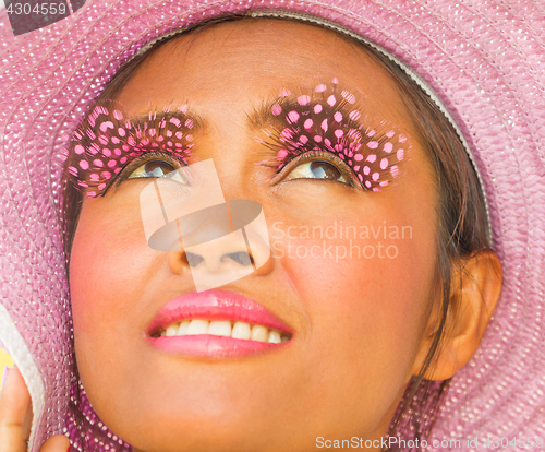 Image of Beauty Wearing Hat Shows Vibrant Elegance And Fashion