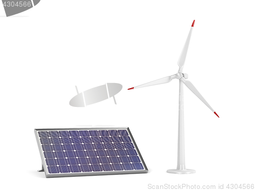 Image of Solar panel and wind turbine