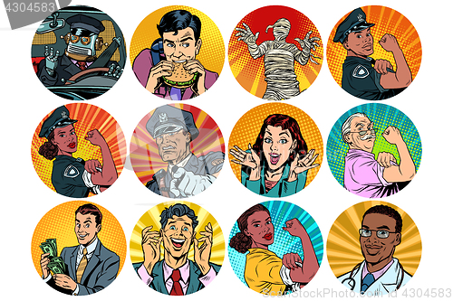 Image of set pop art round icons characters avatar