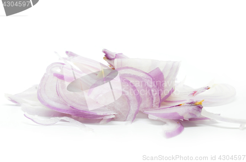 Image of Sliced red onion on white background