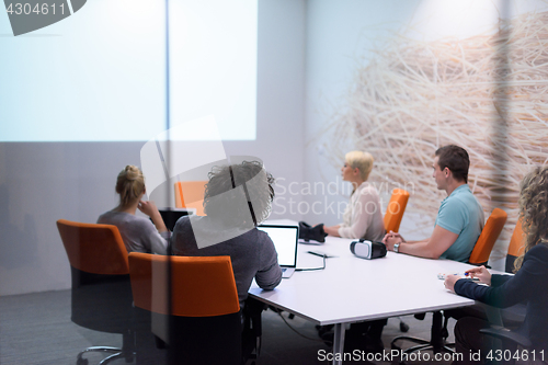 Image of Startup Business Team At A Meeting at modern night office buildi