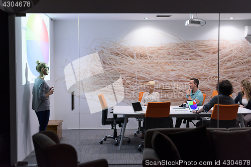 Image of Startup Business Team At A Meeting at modern night office buildi