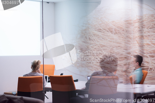 Image of Startup Business Team At A Meeting at modern night office buildi
