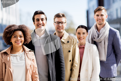 Image of international group of people on city street