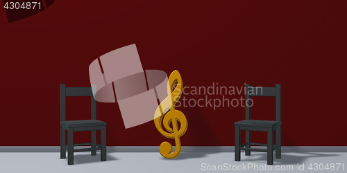 Image of clef symbol and chairs - 3d rendering