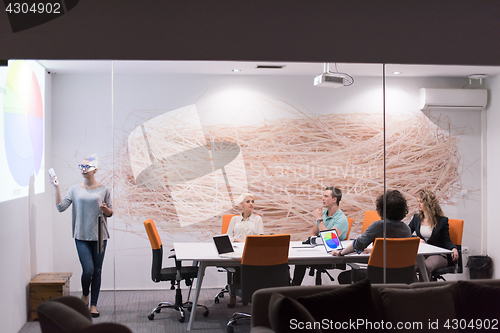 Image of Startup Business Team At A Meeting at modern night office buildi