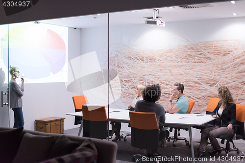 Image of Startup Business Team At A Meeting at modern night office buildi