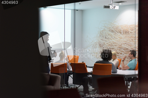 Image of Startup Business Team At A Meeting at modern night office buildi