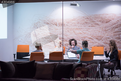 Image of Startup Business Team At A Meeting at modern night office buildi