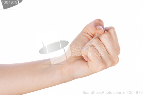 Image of hand with clenched a fist on white 