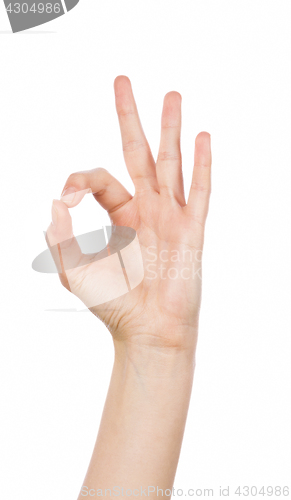 Image of Woman hand in ok sign on a white 