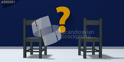 Image of two chairs and question mark symbol - 3d rendering