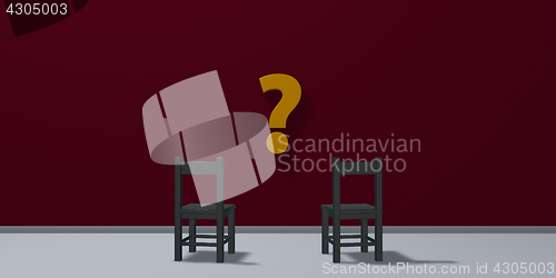 Image of two chairs and question mark symbol - 3d rendering