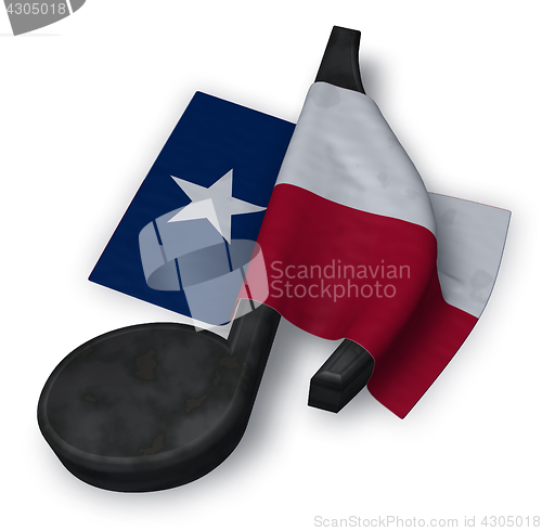 Image of music note symbol and flag of texas - 3d rendering