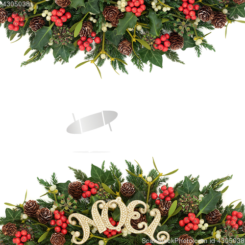 Image of Noel Sign and Winter Greenery 