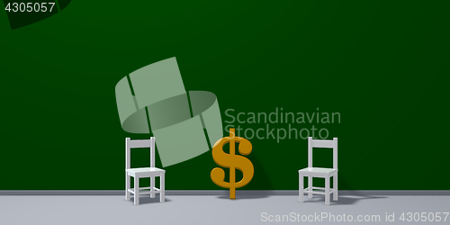 Image of dollar symbol and two chairs - 3d rendering