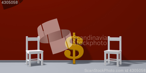 Image of dollar symbol and two chairs - 3d rendering