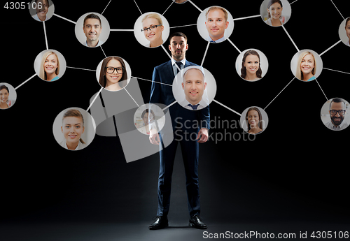 Image of businessman with virtual corporate network