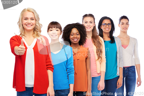 Image of international group of women showing thumbs up