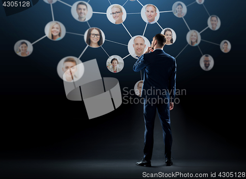 Image of businessman with virtual corporate network