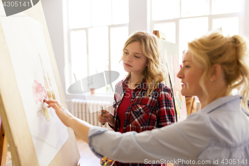 Image of student and teacher with easel at art school