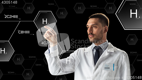 Image of scientist virtual chemical formula projection