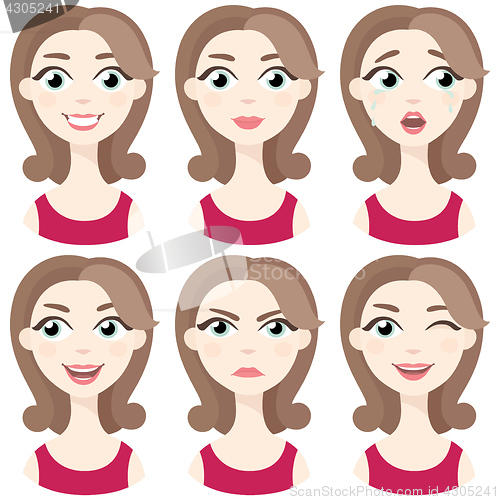 Image of Set of woman avatar expressions face emotions vector illustration