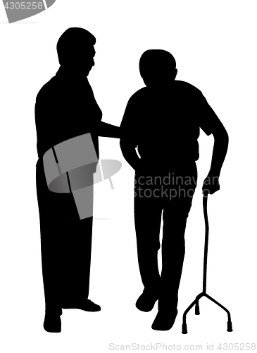 Image of Disabled man walking with woman