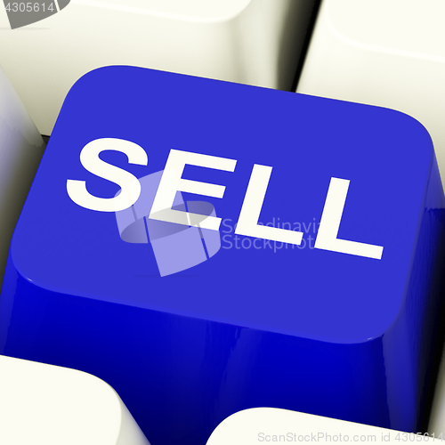 Image of Sell Computer Key In Blue Showing Sales And Business