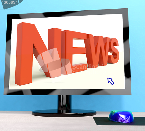 Image of News Word On Computer Shows Media And Information