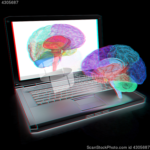 Image of creative three-dimensional model of real human brain and scan on