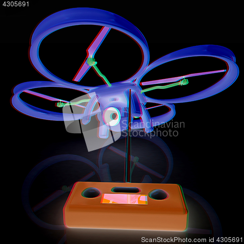 Image of Drone with remote controller. Anaglyph. View with red/cyan glass