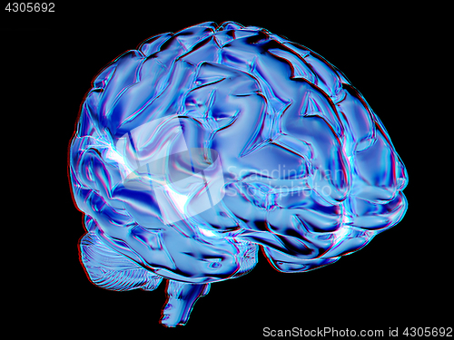 Image of Gold brain. 3d render. Anaglyph. View with red/cyan glasses to s